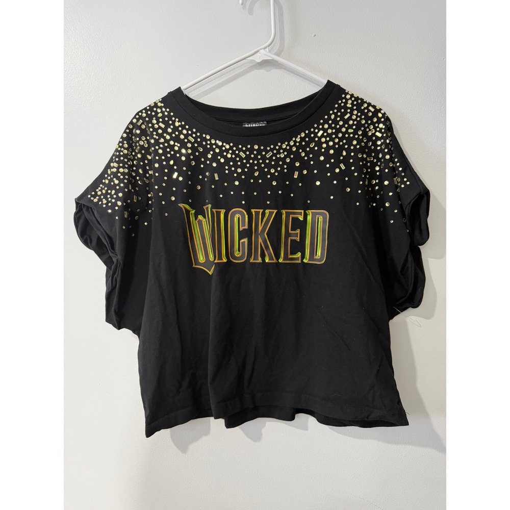 Wicked Universal Studios Black Rhinestone Embellished Crop Graphic T-Shirt L